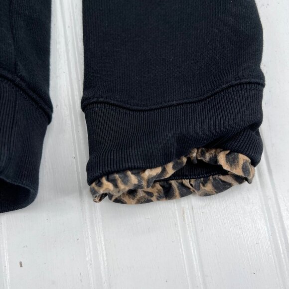 J.Crew Black Sweatshirt With Leopard Trim Crewneck Cotton Womens Size L - Picture 2 of 8